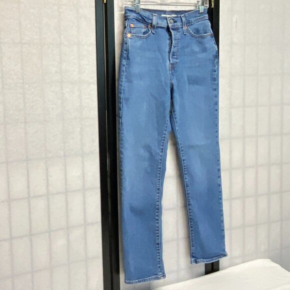 Stretch Vintage Inspired Button Fly Jeans Medium Wash Levi's Wedgie Straight - Picture 3 of 15